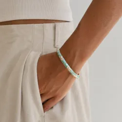vanntett blomst lyseblå bangle i forgylt stål - OCEANA