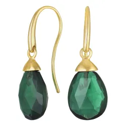 øredobber i 9 karat gull med grønn krystall