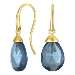 øredobber i 9 karat gull med mørkeblå krystall