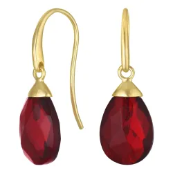 øredobber i 9 karat gull med rød krystall