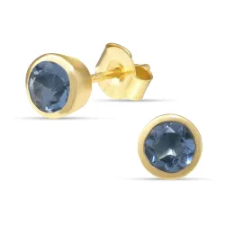 6,5 mm mørkeblå krystall ørestikker i forgylt sølv - Loom Stones