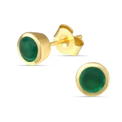 6,5 mm grønn onyks ørestikker i forgylt sølv - Loom Stones