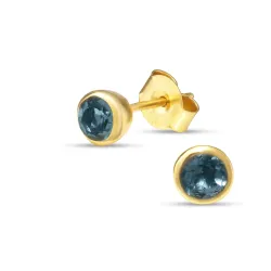 5 mm mørkeblå krystall ørestikker i forgylt sølv - Loom Stones