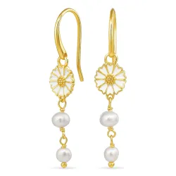 lange margeritt perle kjedeøreringer i forgylt sølv