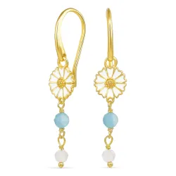 lange margeritt blå kjedeøreringer i forgylt sølv