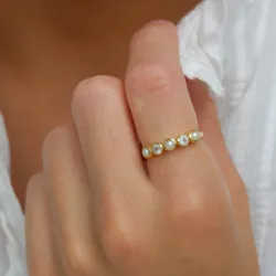 perle ring i forgylt sølv