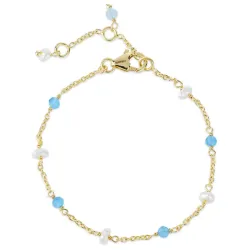 blå kalsedon armbånd i forgylt sølv - Loom Stones