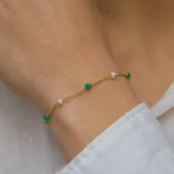 grønn onyks armbånd i forgylt sølv  x 4 mm  - Loom Stones