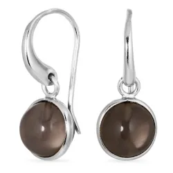 runde røykfarget kvarts øredobber i sølv - Loom Stones