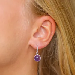 runde lilla krystall øredobber i sølv - Loom Stones