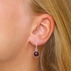 runde rød krystall øredobber i sølv - Loom Stones