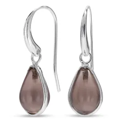 dråpe røykfarget kvarts øredobber i sølv - Loom Stones