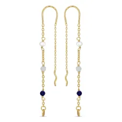 lange blå kjedeøreringer i forgylt sølv - Loom Stones