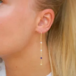 lange blå kjedeøreringer i forgylt sølv - Loom Stones