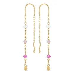 lange rosa kjedeøreringer i forgylt sølv - Loom Stones