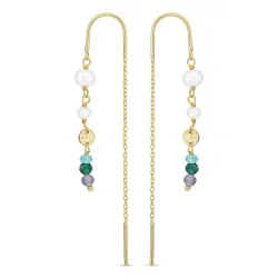 lange blå kjedeøreringer i forgylt sølv