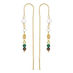 lange grønn kjedeøreringer i forgylt sølv - Loom Stones