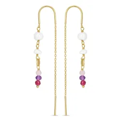 lange rosa kjedeøreringer i forgylt sølv