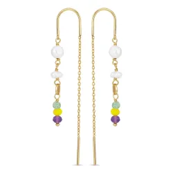 lange gul kjedeøreringer i forgylt sølv - Loom Stones