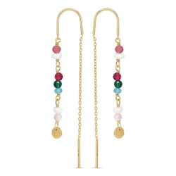 lange multifargede kjedeøreringer i forgylt sølv