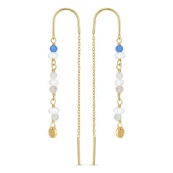 lange blå kjedeøreringer i forgylt sølv - Loom Stones