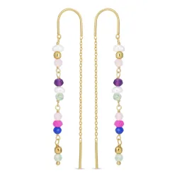 lange multifargede kjedeøreringer i forgylt sølv - Loom Stones