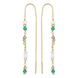 lange grønn kjedeøreringer i forgylt sølv - Loom Stones