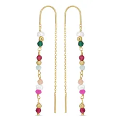 lange multifargede kjedeøreringer i forgylt sølv