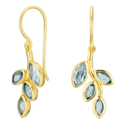 blad blå krystall øredobber i forgylt sølv - Loom Stones