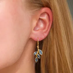 blad blå krystall øredobber i forgylt sølv - Loom Stones