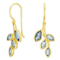 blad mørkeblå krystall øredobber i forgylt sølv - Loom Stones