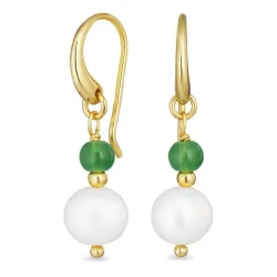 lange grønn aventurin øredobber i forgylt sølv - Loom Stones