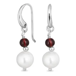 lange granat øredobber i sølv