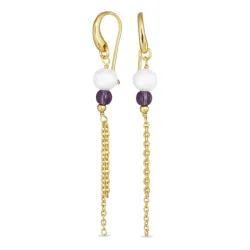 blå mørkeblå krystall kjedeøreringer i forgylt sølv - Loom Stones