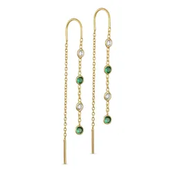 grønn krystall kjedeøreringer i forgylt sølv