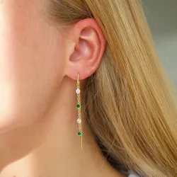 grønn krystall kjedeøreringer i forgylt sølv