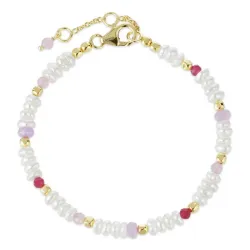 rosa stein armbånd i forgylt sølv  x   - Loom Stones