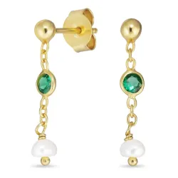 grønn krystall kjedeøreringer i forgylt sølv