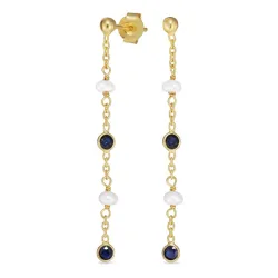 mørkeblå krystall kjedeøreringer i forgylt sølv