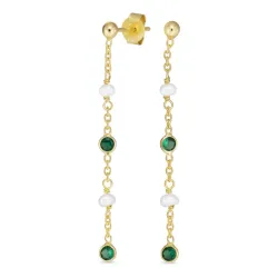 grønn krystall kjedeøreringer i forgylt sølv