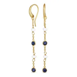 mørkeblå krystall kjedeøreringer i forgylt sølv