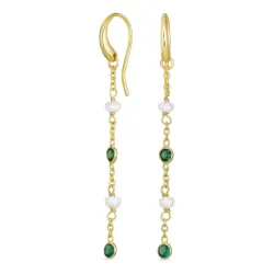 grønn krystall kjedeøreringer i forgylt sølv