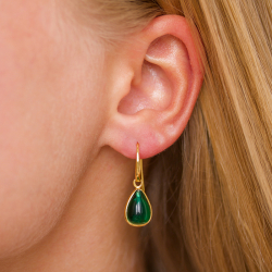 dråpe mørkegrønn krystall øredobber i forgylt sølv - Loom Stones