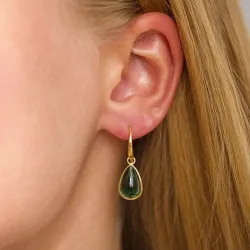 dråpe grønn krystall øredobber i forgylt sølv - Loom Stones