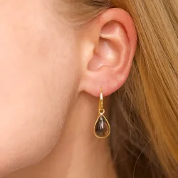 dråpe røykfarget kvarts øredobber i forgylt sølv - Loom Stones