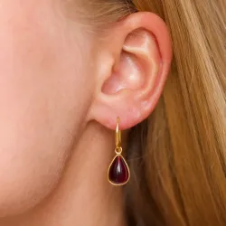 dråpe rød krystall øredobber i forgylt sølv - Loom Stones