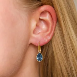 dråpe mørkeblå krystall øredobber i forgylt sølv - Loom Stones