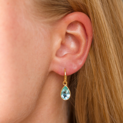 dråpe blå krystall øredobber i forgylt sølv - Loom Stones