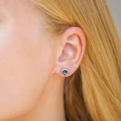 6,5 mm mørkeblå krystall ørestikker i forgylt sølv - Loom Stones