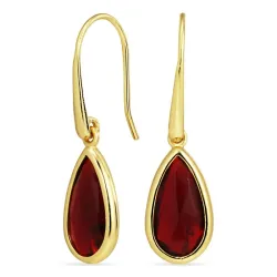 lange dråpe rød krystall øredobber i forgylt sølv - Loom Stones